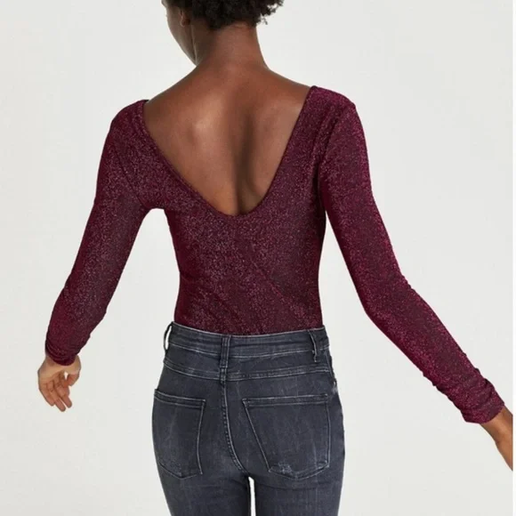 Zara Metallic Purple Bodysuit Medium - Picture 10 of 12